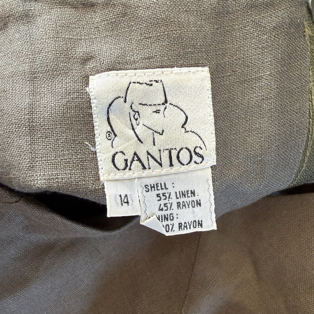 Vintage Gantos Linen Halter Midi Dress Olive Green Minimalist 90s 14 Resortwear - Picture 8 of 12